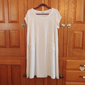 ModernMiss ivory linen blend woven lagenlook short sleeve smock dress
